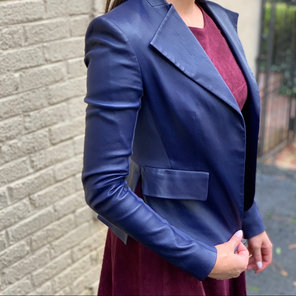 Theory Navy Leather Blazer